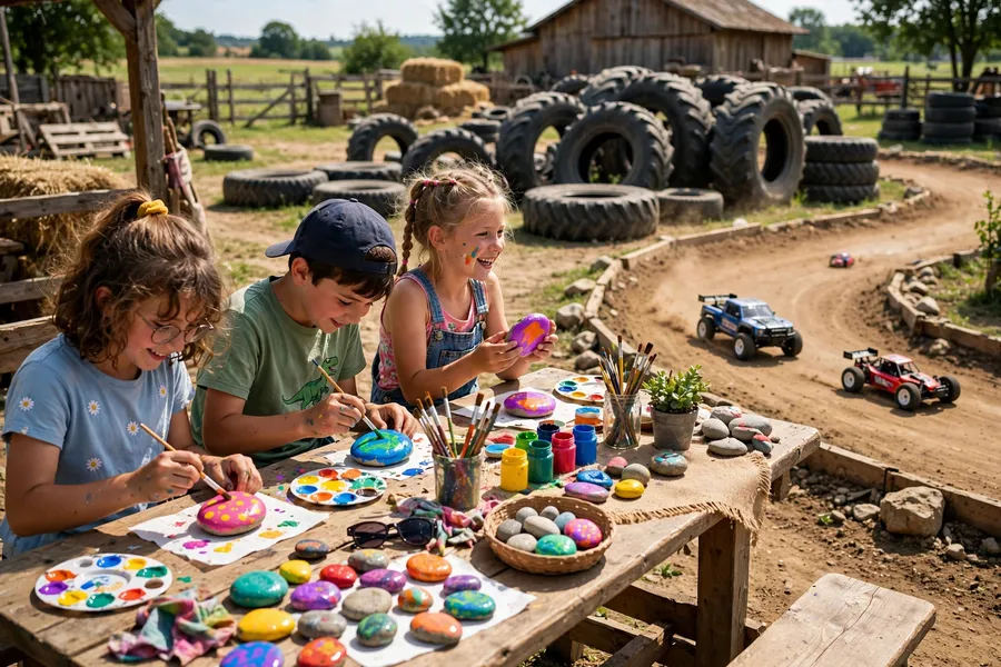 Kids painting stones at Dakha Farm